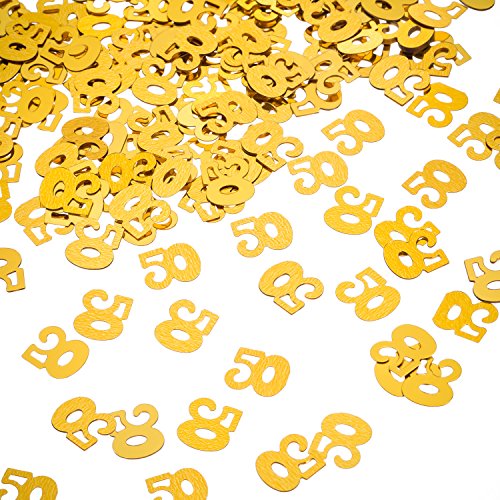 WILLBOND Gold 50. Geburtstag Konfetti, 50 Nummer Konfetti, 50. Party Confetti, 2 Taschen (1400 Stück) von WILLBOND