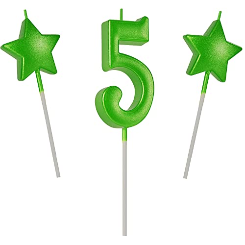 Willcan Geburtstagskerzen, 7 cm, grüne Zahl 5, glitzernd, grün, Happy Birthday-Kuchen, Cupcake-Topper, Dekoration und Feiern für Erwachsene/Kinder, Party-Backen (7 cm, Nummer 5, Grün) von Willcan