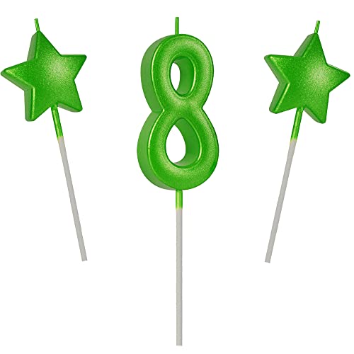 Willcan Geburtstagskerzen, 7 cm, grüne Zahl 8, glitzernd, grün, Happy Birthday-Kuchen, Cupcake-Topper, Dekoration und Feiern für Erwachsene/Kinder, Party-Backen (7 cm, Nummer 8, Grün) von Willcan
