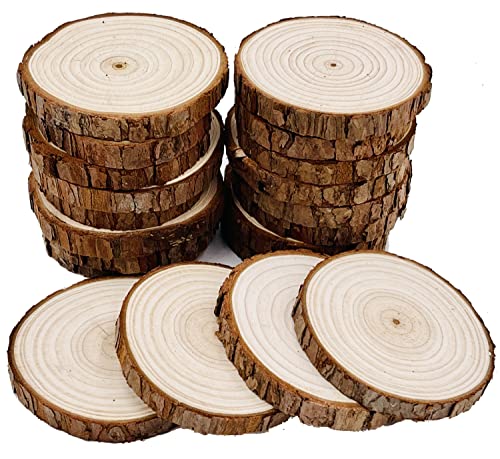 Holzscheiben 20 Stücke 7-8cm Baumscheiben mit Rinde Holz Log Scheiben Unvollendete Holzkreise ohne Loch für DIY Holz-Scheiben Hochzeit Mittelstücke Weihnachten Dekoration Kreise Basteln von William Craft