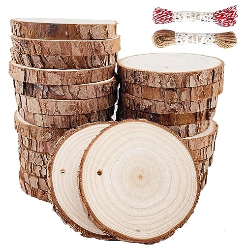 Natur Holzscheiben 30 Stück 6-7cm Baumscheiben mit Rinde Bastelholz Kit unfertig vorgebohrt mit Loch Holzkreise ideal für Kunst und Handwerk Weihnachten Ornamente DIY Hochzeit Handwer von William Craft