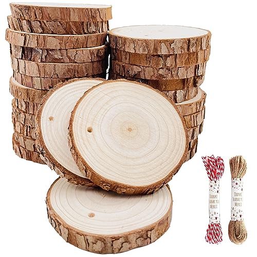 Natur Holzscheiben 30 Stück 7-8 cm Baumscheiben mit Rinde Bastelholz Kit unfertig vorgebohrt mit Loch Holzkreise ideal für Kunst und Handwerk Weihnachten Ornamente DIY Hochzeit Handwer von William Craft