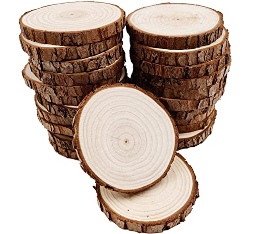 Unlackierte Holzscheiben mit Baumrinde 30 Stück 6cm-7cm Scheibenuntersetzer Holzuntersetzer Bastelset Kreise Basteln Weihnachtsschmuck Basteln mit Rinde für Handwerk rustikale Hochzeit von William Craft