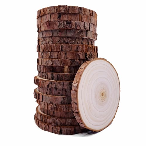 Holzscheiben 20 Stücke Holz Log Scheiben 9-10cm Unvollendete Holzkreise Ungebohrte Holzkreise ohne Loch für DIY Handwerk Holz-Scheiben Hochzeit Mittelstücke Weihnachten Dekoration Baumscheibe von William Craft