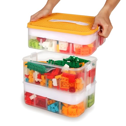 Aufbewahrungsbox für Lego Bausteine Ablagefächer Stapelbar Kisten Spielzeug Aufbewahrung mit Deckel Stapelboxen Kunststoff Sortierboxen Kleinteile Transparent Organizer Box Kinder Spielzeugkiste von WillingHeart