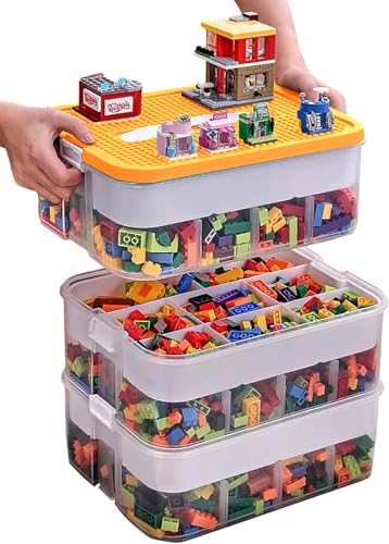 Aufbewahrungsbox für Lego Bausteine Ablagefächer Stapelbar Kisten Spielzeug Aufbewahrung mit Deckel Stapelboxen Kunststoff Sortierboxen Kleinteile Transparent Organizer Box Kinder Spielzeugkiste von WillingHeart