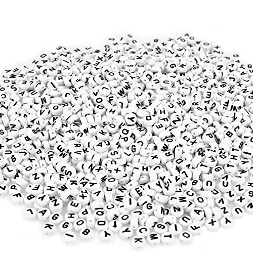 Willingood 1200Stück Weiss Rund Alphabet Buchstaben Spacer Perlen [7 * 4mm] Spacer Zwischenperlen Schmuck DIY Basteln von Willingood