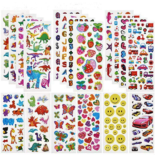 Willingood 3D Sticker Aufkleber Set für Kinder Mädchen 25 Verschiedene Blätter 600+ Geschwollen Stickers mit Dinosaur, Cars, Parteibevorzugungen, Mitgebsel Kindergeburtstag und Gastgeschenke von Willingood