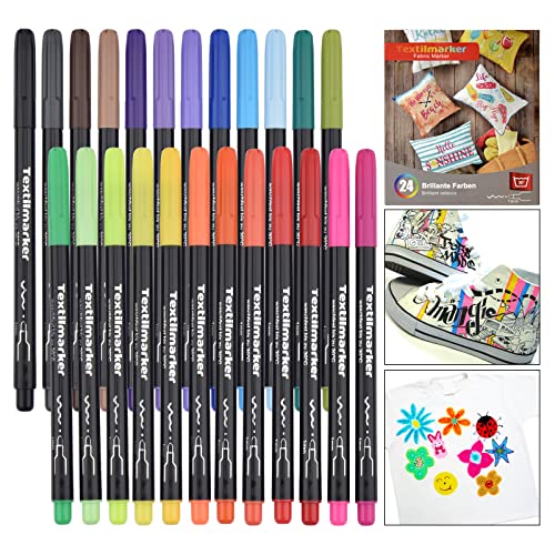 Willingood Waschmaschinenfeste Textilmarker, 24 Wasserfeste Textilstifte in Leuchtenden Farben, Permanent Marker, Stoffmalfarben für Schuhe T-Shirts Taschen Stoffbeutel und Verschiedene Textilien Willingood Waschmaschinenfeste Textilmarker, 24 Wasserfeste Textilstifte in Leuchtenden Farben, Permanent Marker, Stoffmalfarben für Schuhe T-Shirts Taschen Stoffbeutel und Verschiedene Textilien von Willingood