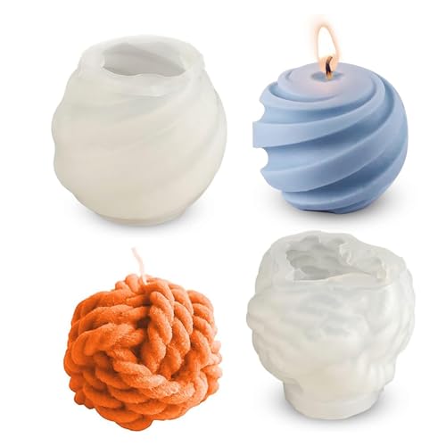 Wilsonzin 2 Stück Kerzenform Silikon Wollknäuel Kerzen Silikonform,3D Knoten Kerzenform Gestrickte Kugel Kerzenform,KerzengießForm Silikon Kerzen Selber Machen Set Spiral Runde Kerzenform von Wilsonzin