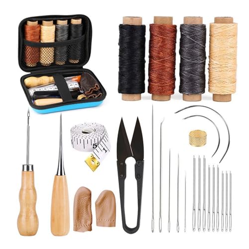 Wilsonzin Leder Nähset, Leder-Nähwerkzeug-Sets,leder nähset,Leder-Handnähnadeln, Nähgarn,Lederhandwerk-Werkzeugset für Anfänger und Profis, DIY-Lederhandwerk Ledernadeln Nähzubehör von Wilsonzin