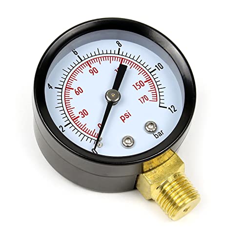 Druckanzeige Druckbehälter/Manometer radial DN8 (1/4") 12.9mm 0-12bar 0-170 PSI Durchmesser ~50mm von Wiltec