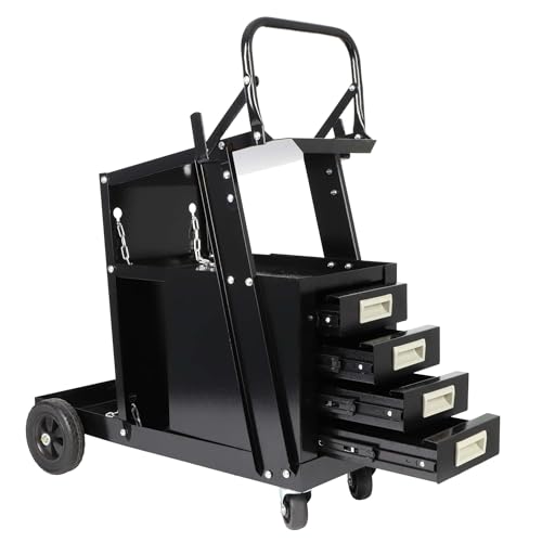 Wiltec Schweißwagen mit 4 Schubladen, Schweißgerätewagen bis 100 kg, Gasflaschenwagen Stahl mit Transportrollen, Werkstattwagen für Schweißgerät und Gasflasche Wiltec Schweißwagen mit 4 Schubladen, Schweißgerätewagen bis 100 kg, Gasflaschenwagen Stahl mit Transportrollen, Werkstattwagen für Schweißgerät und Gasflasche von Wiltec