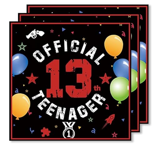 13 Geburtstag Teenager Servietten(33x33cm),40 Stück Schwarz Rot Geburtstags Serviettens,Geburtstag Party Deko, für Junge Mädchen 13. Geburtstags Tischdekoration， für Partys, Geburtstage, Feiern von WinHoliLux