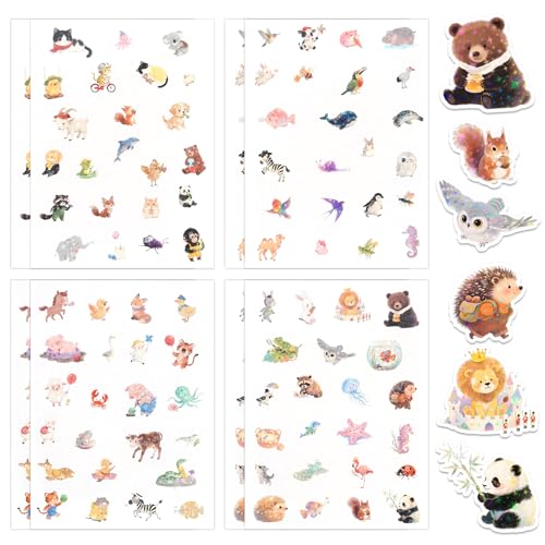 8pcs Tier Glitzer Sticker,Über 180 Motiv Holografische Aufkleber,Sticker Waldtiere mit Glitzereffekt für Kinder & Mädchen,für Scrapbooking,Fotoalben,Geschenke,Basteln,Koffer von WinHoliLux