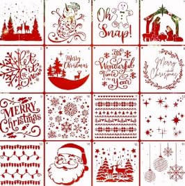 Pack of 16 Christmas Stencils Snowflakes Set, Plastic Drawing Painting Reusable Snow Spray Window Craft DIY Christmas Stencils Decoration von WinHoliLux