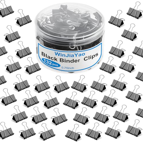132 Stück kleine Binder-Clips 1,9 cm mit Behälter, Büroklammern, Klemmen, schwarze Büroklammern, Mini-Binder-Clips, Clips für Papierarbeiten, Büro- und Heimbedarf, Schule von WinJiaYao