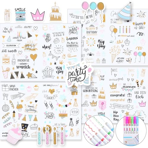 4 Blätter 225 Arten des Musters Sticker Geburtstag Gästebuch mit 6 Stück Unterschiedliche Arten von Farben Formen Curve Textmarker Stift für Fotoalbum Scrapbook, Schreibkarte Dekor 4 Blätter 225 Arten des Musters Sticker Geburtstag Gästebuch mit 6 Stück Unterschiedliche Arten von Farben Formen Curve Textmarker Stift für Fotoalbum Scrapbook, Schreibkarte Dekor von Wincredulous