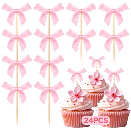 Cupcake-Topper mit rosa Schleife, 5 x 4,8 cm, Papierkokette, Cupcake-Topper mit Plektren, Schleife, Geburtstagsdekorationen für Frauen, Geburtstag, Hochzeit, Junggesellinnenabschied, Rosa, 24 Stück Cupcake-Topper mit rosa Schleife, 5 x 4,8 cm, Papierkokette, Cupcake-Topper mit Plektren, Schleife, Geburtstagsdekorationen für Frauen, Geburtstag, Hochzeit, Junggesellinnenabschied, Rosa, 24 Stück von Wincredulous