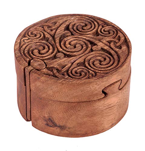 Windalf Handarbeit Irische Geschenkbox Holzdose COLEEN 8.5 cm Celtic Triskele Puzzel Holz-Schmuckschatulle Holz von Windalf