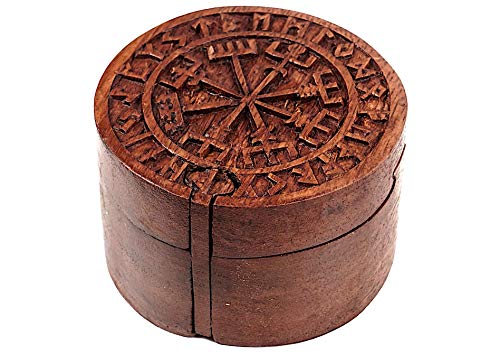 Windalf Vikings Schmuckdose COMPA Ø 9 cm Wikinger Kompass Vegvisir Schmuckschatulle Geschenkbox Handarbeit aus Holz von Windalf