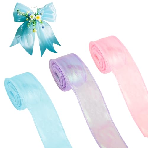 3 Rolls Shimmer Transparent Ribbon - Chiffonband & Organza Ribbons - 45mm x 9m Organzaband Geschenkband for Gift Wrapping, Bouquet Decoration, Wedding, Crafting von Windfromort