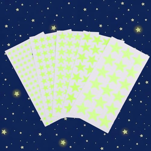 Leuchtsterne Kinderzimmer - Leuchtsterne 5 Stück, Selbstklebend, Fluoreszierend, Leuchtende Sterne für Dekoration, Nachtlicht für Kinderzimmer, Schlafzimmer und Wohnzimmer von Windfromort