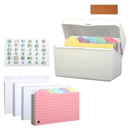 Karteikarten-Box A6 – Flashcards mit 235 farbigen Karten + 3 Aufklebern – Karteikarten-Box für Studium, Schule und Büro (weiß) von Windfromort