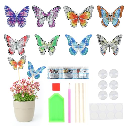 Windfromort 8 Stück Diamond Painting Set - Schmetterling Deko - DIY Diamond Painting Schmetterling - Diamont Painting Geschenk - Perlentiere Set für Garten, Balkon, Terrasse und Wohnzimmer von Windfromort