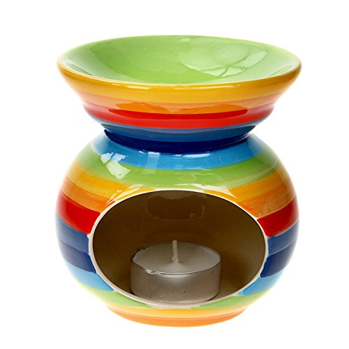 Windhorse Duftlampe für Duftöl mit Streifen in Regenbogenfarben, aus Keramik von Windhorse