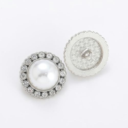 10/20 Stück 15–25 mm Perlenknöpfe mit Sonnenblumen-Perlen, Blumenknöpfe, Mantel-Perlenknöpfe zum Nähen, Kunstperlen-Knöpfe mit flacher Rückseite (10 Stück Silber, 22 mm) von Windmilne