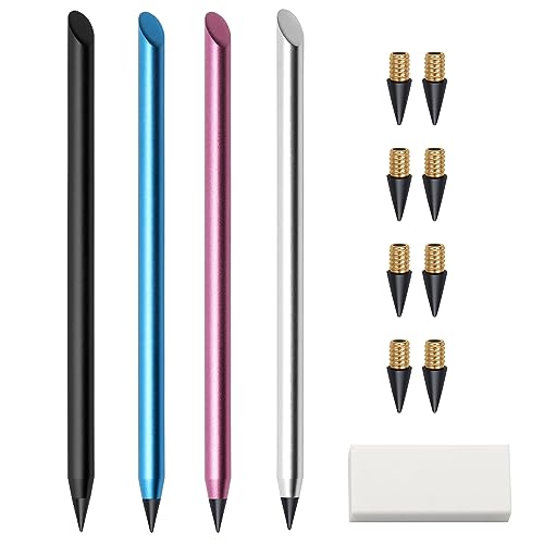 Windspeed 4 + 9 Stück tintenlose Metallbleistifte, ewig, wiederverwendbar, mit Radiergummi und 8 austauschbaren Spitzen von Windspeed