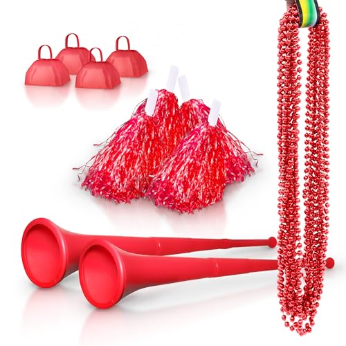 Windy City Novelties Schulgeist-Set mit 4 Kuhglocken, 4 Pompons, 2 zusammenklappbaren Stadionhörnern, 12 Perlenketten, Rot Windy City Novelties Schulgeist-Set mit 4 Kuhglocken, 4 Pompons, 2 zusammenklappbaren Stadionhörnern, 12 Perlenketten, Rot von Windy City Novelties