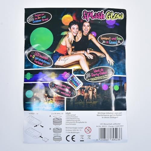 Kögler 89523 - Aufblasbarer LED Light up Wasserball, Pool- und Party-Ball in 12 Farben mit Fernbedienung, aufgeblasen ca. 38 cm, inkl. Ballpumpe und Batterien von Kögler