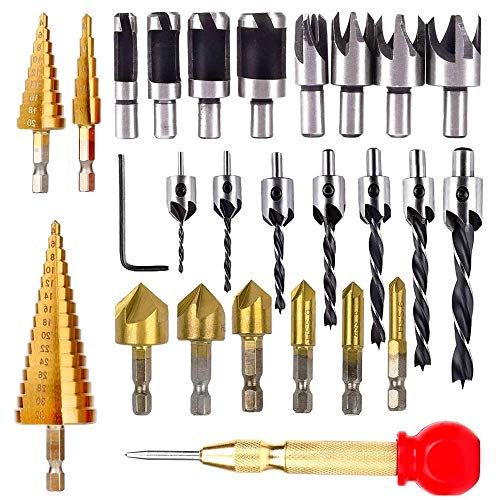 WingFly 26 tlg Holzbearbeitungswerkzeug Set, 6 Senkbohrer, 7 Dreispitz Bohrer, 8 Holzdübelschneider, 3 Stufenbohrer, automatisches Bohren von Löchern WingFly 26 tlg Holzbearbeitungswerkzeug Set, 6 Senkbohrer, 7 Dreispitz Bohrer, 8 Holzdübelschneider, 3 Stufenbohrer, automatisches Bohren von Löchern von WingFly