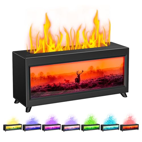WingFly Aroma Diffuser LED Flammen, Duftöl Diffusor für Ätherische Öle mit 7-Farben-Licht Flammeneffekt Elch, Luftbefeuchter mit 3 Timer, für Zuhause Büro, Raumduft oder Yoga (Schwarz) von WingFly