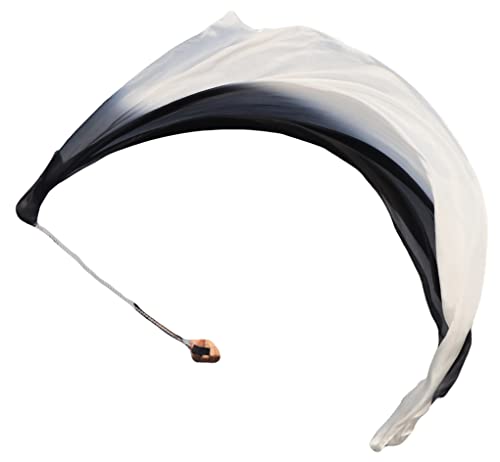 Winged Sirenny 1 Stück 180cm Echte Seide Bauchtanz Seidenschleier Poi Bälle mit Tuch, Jonglierset Schleier VOI(Black-White) von Winged Sirenny