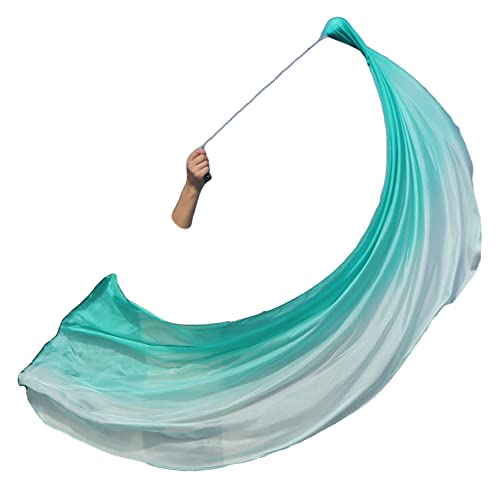 Winged Sirenny 1 Stück 180cm Echte Seide Bauchtanz Seidenschleier Poi Bälle mit Tuch, Jonglierset Schleier VOI(Peacock Green Fading) von Winged Sirenny