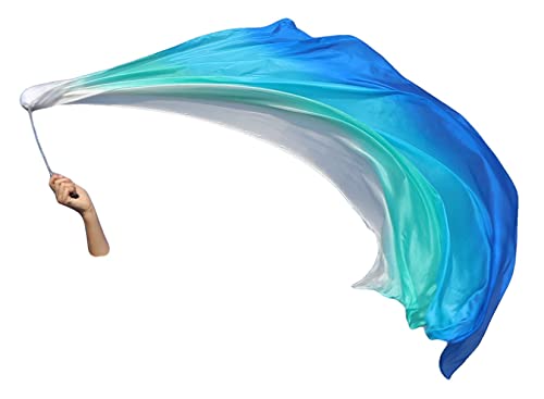 Winged Sirenny 1 Stück 180cm Echte Seide Bauchtanz Seidenschleier Poi Bälle mit Tuch, Jonglierset Schleier VOI(Sea) von Winged Sirenny