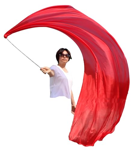 Winged Sirenny 230cm Bauchtanz Seidenschleier Poi Bälle mit Tuch, Echte Seide Jonglierset Schleier VOI, 1 Stück (rot) von Winged Sirenny