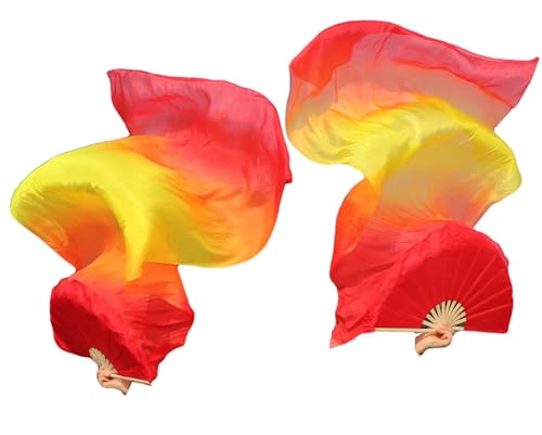 Winged Sirenny Belly Dance Silk Fan Veil Adjustable, 70"(180 cm) Worship Praise Flag Streamer (red-orange-yellow-orange-red) von Winged Sirenny
