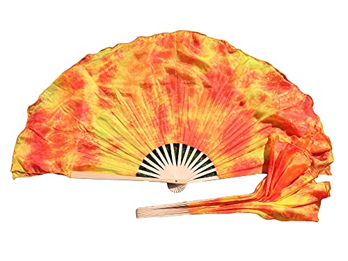 Winged Sirenny Chinesischer Fächertanz Paar, Kurzer Seidentanzfächer Echte Seide, 20cm Stoff Schleier Flattern Fan (Flamme) von Winged Sirenny