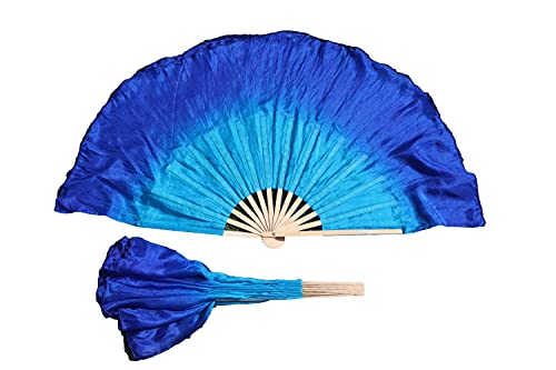 Winged Sirenny Chinesischer Fächertanz Paar, Kurzer Seidentanzfächer Echte Seide, 20cm Stoff Schleier Flattern Fan (türkis-blau) von Winged Sirenny