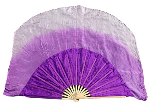 Winged Sirenny Groß Seide Flattern Fan Bauchtanz, Kurzer Tanzfan mit Stoff Schleier, Fan Schleier aus Echte Seide (lila Farbverlauf) von Winged Sirenny