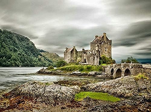 Wingkin Kreuzstich Stickpackungen Ruine einer Burg in Schottland 11CT Erwachsene Sticken Set,DIY Stickbilder Vorgedruckt Kreuzstich für Anfänger Home Decor （40x50cm ） von Wingkin