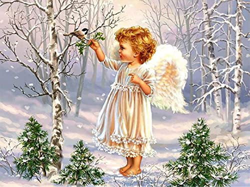 Wingkin Kreuzstich Stickpackungen Schnee-Engel-Baby 11CT Erwachsene Sticken Set,DIY Stickbilder Vorgedruckt Kreuzstich für Anfänger Home Decor （40x50cm ） von Wingkin