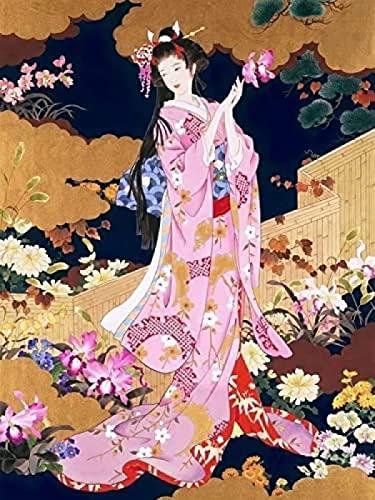 Wingkin Kreuzstich Stickpackungen japanische Geisha 11CT Erwachsene Sticken Set,DIY Stickbilder Vorgedruckt Kreuzstich für Anfänger Home Decor （40x50cm ） von Wingkin