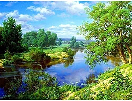 Wingkin Kreuzstich Stickpackungen landschaft natur see bäume 11CT Erwachsene Sticken Set,DIY Stickbilder Vorgedruckt Kreuzstich für Anfänger Home Decor （40x50cm ） von Wingkin
