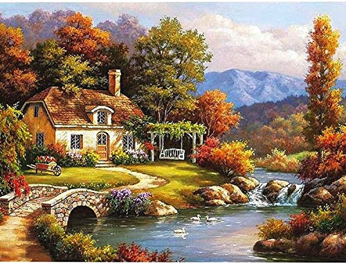 Wingkin Kreuzstich Stickpackungen pastorale Landschaft 11CT Erwachsene Sticken Set,DIY Stickbilder Vorgedruckt Kreuzstich für Anfänger Home Decor （40x50cm ） von Wingkin