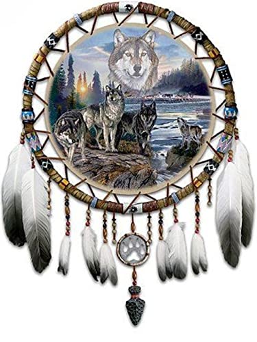 Wingkin Kreuzstich Stickpackungen traumfänger tier wolf 11CT Erwachsene Sticken Set,DIY Stickbilder Vorgedruckt Kreuzstich für Anfänger Home Decor （40x50cm ） von Wingkin